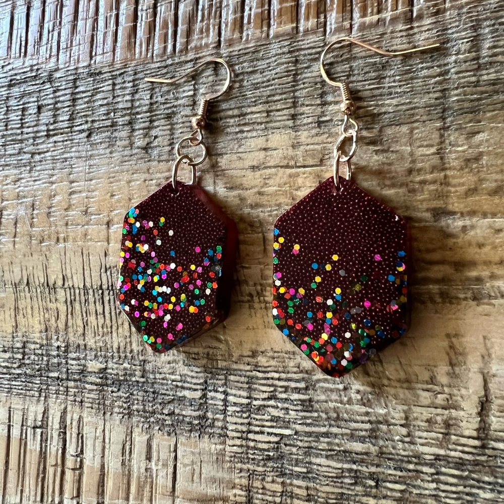 Confetti Burst Resin Hexagon Earrings